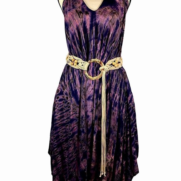 Vintage 70’s Macrame Bohemian Braided Rope Belt with Wood Beads - Picture 1 of 9